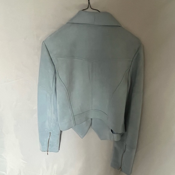 White House Black Market Faux-Suede Drape Front Jacket, Baby Blue, Smal - Picture 7 of 10